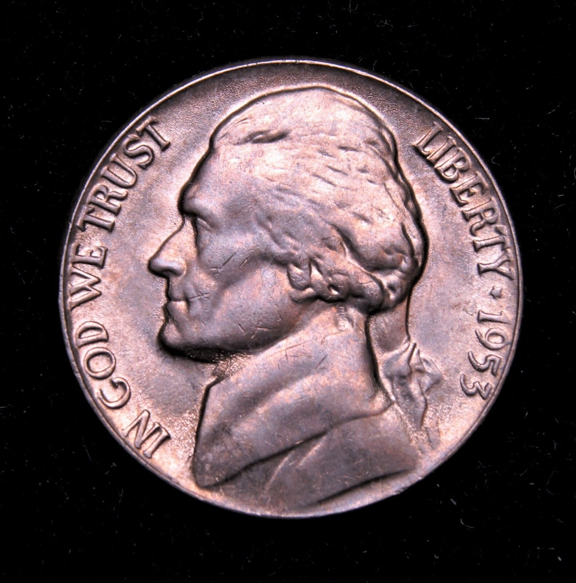 1953-S Full Steps Jefferson nickel reverse close-up showing five complete separated steps at base of Monticello